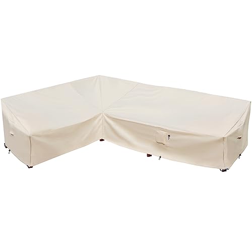 Heavy Duty Outdoor Sectional Sofa Cover, 83"X115" Waterproof 600D Patio Sectional Couch Protector, Lawn Patio Furniture Covers (Natural Beige, L-Shaped-Left Facing-83 x115)