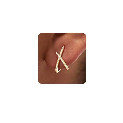 Gold Earrings for Women Trendy 14k Gold Plated X Stud Earrings Hypoallergenic Dainty Simple Minimalist Cubic Zirconia Earrings Jewelry Gifts for Her