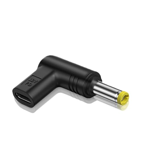 Adaptador a CC - Conector Hembra a CC de 12 voltios 90 Grados - Compatible con Dispositivos de Carga, Negro