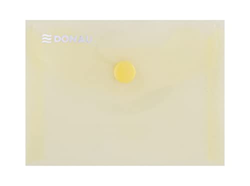 DONAU Dokumententasche DIN A7 / 1 Stück/ Gelb/ Brieftaschen Tasche mit Druckknopf/ Transparenter Kunststoff/ Dokumentenmappe Kuvertmappe mit Klammer/ PP-Umschlag Umschlagmappe