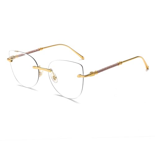 Image of LJCZKA Rimless Blue Light Blocking Glasses Women Stylish Cat eye Eyeglasses Anti Eye satrain Computer Cateye Metal Frame