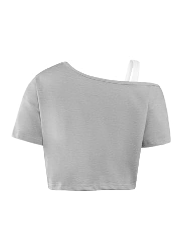 Image of Girls Off The Shoulder Tops Asymmetrical Short Sleeve Crop Top Cute Summer Tee Shirts