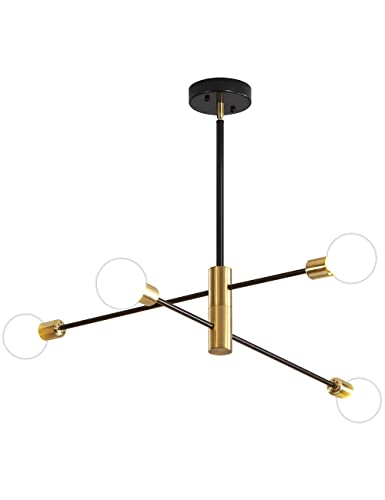 Q.S.P Home Decor Instruments 4-Lights Sputnik Chandelier E26 Pendant Lighting Chandeliers Ceiling Light Fixture Black and Gold Light for Living Room,itchen,Bedroom,and Dining Room