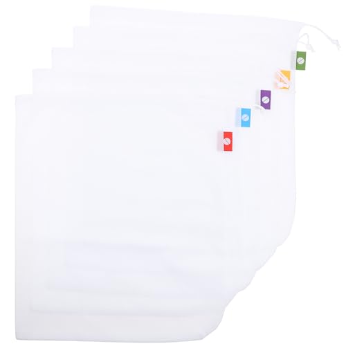 Toyvian Bolsas de Malla Reutilizables para Frutas y Verduras 5 Unidades Blancas Lavables y Transpirables Cordón Ajustable Ecológicas y Compactas para Supermercado y Almacenamiento