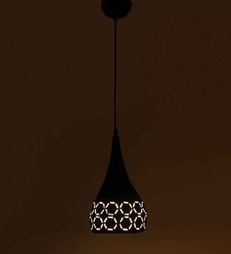 Image of DarkVision Decorative Hanging Pendant Light Stylish Tear Drop Design with Premium Black Metal and Cutwork Pattern Ceiling Lamp for Kitchen, Staircase, Entryway, Dining Room (with Bulb)