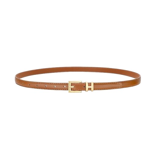 MeeQee Ceinture Femme Classique Fines Ceintures en Cuir Tendance Ceinture Mince Réglable avec Boucle Dorée pour Jeans Pantalons Robes (Couleur caramel, Taille unique)