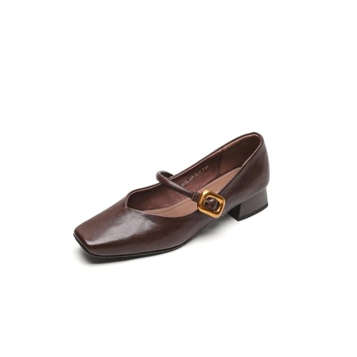 TinaCus Women's Genuine Leather Classic Square Toe Soft Handmade Mary Jane Flats - Main Image