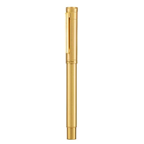 Image of Hongdian Forest Pro Solid Brass Fountain Pen, Bent Nib for Fude Calligraphy Writing (Fine to Broad) with Converter and Metal Pen Box Set