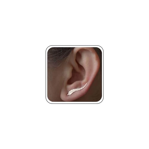 TseenYi - TseenYi Petites boucles d'oreilles grimpantes en forme de feuille en argent pour femmes et filles, 2 Count (Pack of 1), Métal
