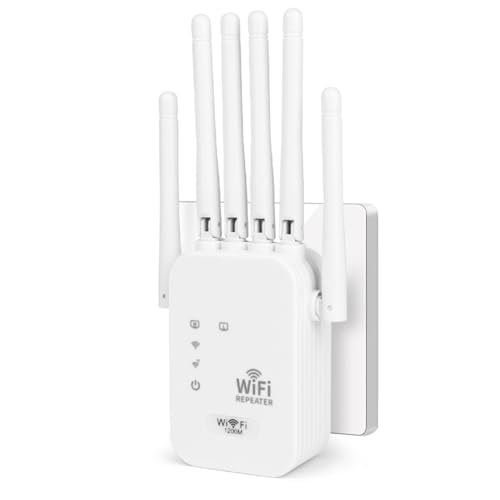 AOOSU Repeteur WiFi Puissant, Amplificateur WiFi 6 antennes, 2 Ports LAN, 1200Mbps, Couvrant Une Superficie 251 m²,Répéteur/Routeur/AP pour la Maison et Le...