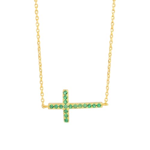 Collier croix verte CZ horizontal en argent sterling : le bijou anti-ternissement idéal