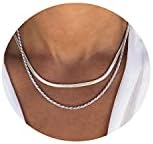 Tasiso Silver Plated Herringbone Choker Necklace Set Double Layered Snake Chain Layering Herringbone Chain Necklace Flat Snake Choker Necklace for Women 4MM 40CM/45CM