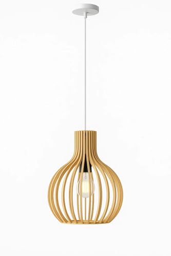 Adanity Suspension en bois naturel Ø27 cm - Style scandinave et industriel moderne | Culot E27, réglable, usage intérieur, salon, salle à manger, chambre ou bureau