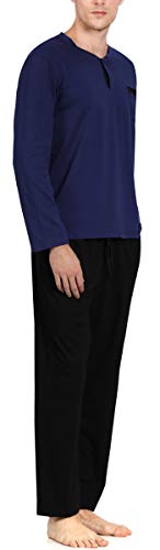 YIMANIE Men's Pajamas Set Soft Cotton Long Sleeves and Pajamas pants Classic Sleepwear Lounge Set3
