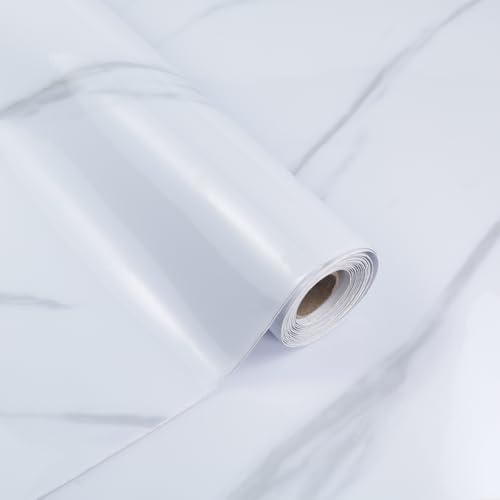 Azulejos de vinilo autoadhesivos de grado profesional de 11.8 x 590 pulgadas, impermeables y antideslizantes, resistentes a los arañazos, para baño, cocina, mármol blanco