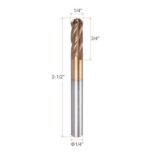 Image of HARFINGTON Ball Nose End Mill 4 Flute 1 /4 inch Diameter 1 /4 inch Shank Tungsten Carbide Tail Coated Spiral CNC Router Bits 3 /4 inch Cutting Length Single End Ball Cutting Tool for Carving Engraving