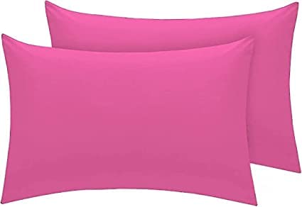 British Home Bedding - Plain Polycotton Percale Flat Bed Sheets - Premium Deluxe Hotel Quality (Fuscia Pink, Pillow Case)