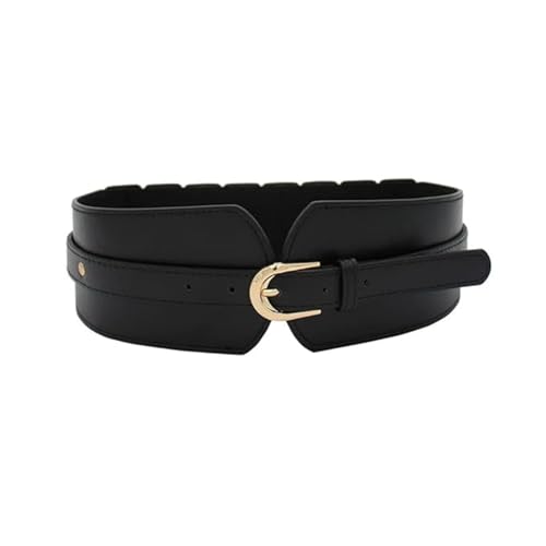 TOPPROSPER Women Fashion PU Wide Waist Elastic Belts with Metal Buckle Design Vintage Belts for Dress (Black)