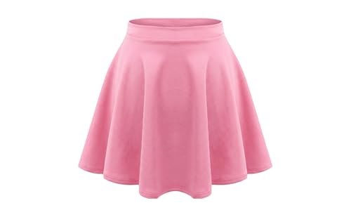 Mini jupe patineuse rose élastique fille 11-12 ans coupe évasée unie