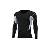 Men Long-Sleeve Compression Shirt Lightweight Sweating Breathable Running T-Shirt Jogging Fitness Exercise Sportshirt A-Black M