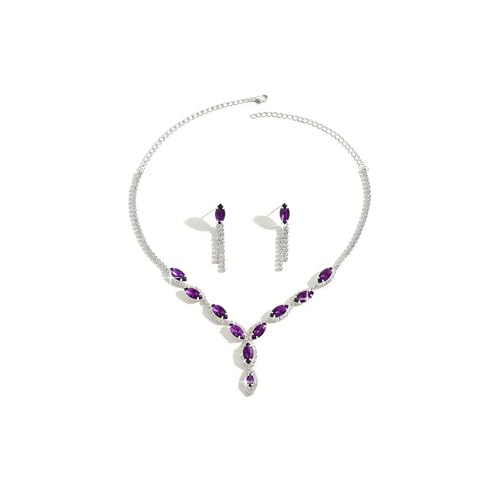 Rrdaily Dainty Colorful Rhinestone Jewelry Set for Women,Shining Statement Pendant Necklace Drop Dangle Earrings,Charm Formal Evening Banquet Jewelry Gifts (Purple) by Rrdaily - Used condition - US$10.41