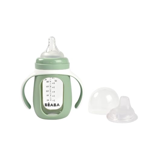 BEABA 2-in-1 Glass Baby Bottle to Glass Transition Sippy...