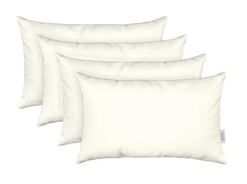 RSH DECOR Sunbrella 26" x 16" Lumbar Throw Pillows Set of 4 | Water and Fade-Resistant Performance Fabric | Outdoor Pillow Covers with Down-Alternative Inserts | Made in USA (Canvas White)