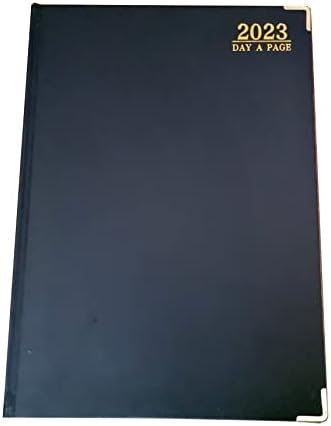 EJRange 2023 Diary Day to Page A4 - Half an Hour Time Slots for Appointments, Daily Planner Journal A4 Notebook, PU Leather Cover Ribbon - Black and Gold