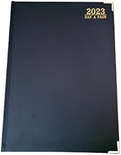 EJRange 2023 Diary Day to Page A4 - Half an Hour Time Slots for Appointments, Daily Planner Journal A4 Notebook, PU Leather Cover Ribbon - Black and Gold