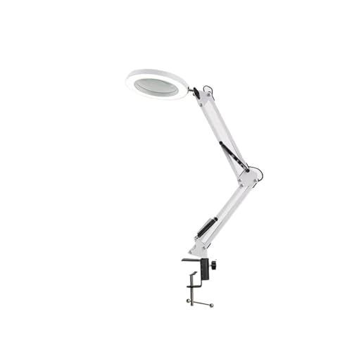 ZRATFWLJMDK 8X Illuminated Magnifier USB 3 Colors LED Magnifying Glass Lamp with Clamp Reading Table Lamp for Repair Craft Close Work Tool(White)