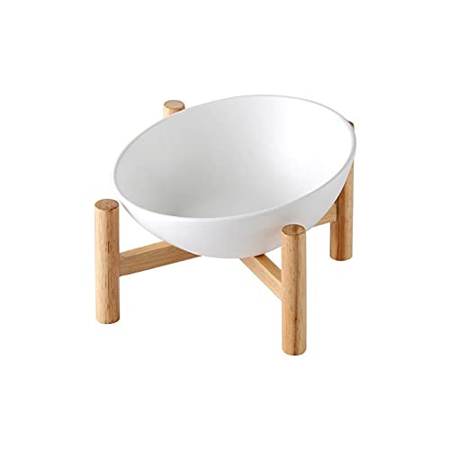 RTHGTFGW Comedero Perro Cuenco de Mascotas de la Boca Oblicua del Soporte de Madera for el hogar, Adecuado for Gatos y Perros, no Barbilla Negra, fácil de Usar (Color : White, Size : Small)