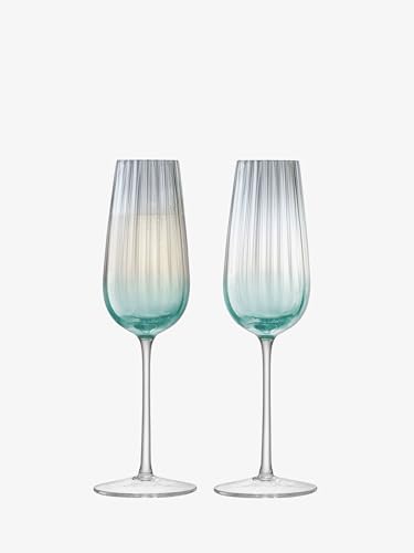 LSA Dusk Champagne Flutes in Green and Grey with Finely Fluted Texture - Elegant Drinking Glasses - 8 oz Drinkware - Pack of 2