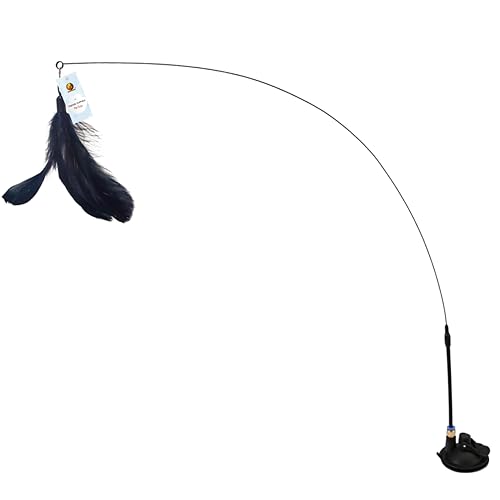Image of Foodie Puppies Cat Teaser Playing Wand with Feather (Suction Cup Cat Teaser) for Cats and Kittens | Vibrant Interactive Bell Hanging Spring Wand | Fun Teasing, Catching, Chasing and Bonding Play