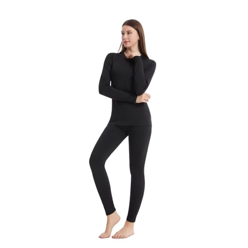 Guoegh Women Thermal Base Layers Ski Underlayer Compression Sport Underwear Sets Quick Dry Long Sleeve Top & Leeging for Ladies(Black,Large) - Image 3