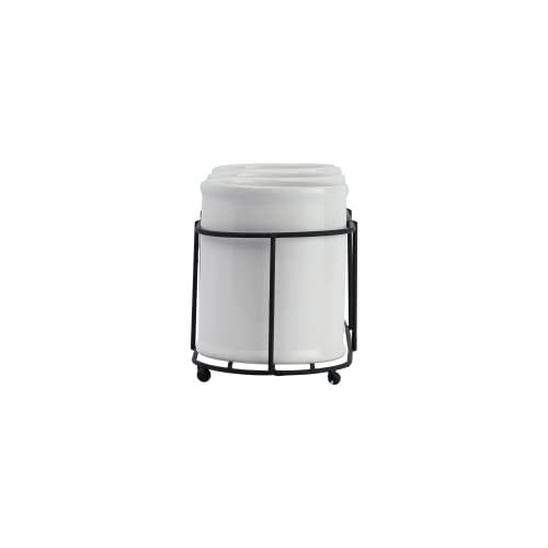 Creative Co-Op Farmhouse Ceramic Crocks In Metal Holder, White And Black #TOP6