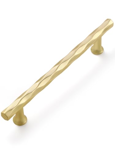 Cabinet Pulls Brushed Gold 5' Hole Center 5 Pack Hammered