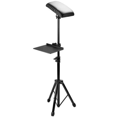 QWORK® Apoyabrazos para Tatuajes Profesional Trípode con Bandeja Extraíble - Almohadilla Suave Engrosada 24 x 18 x 4 cm, Altura y Ángulo Ajustables - Reposabrazos Tattoo Portátil