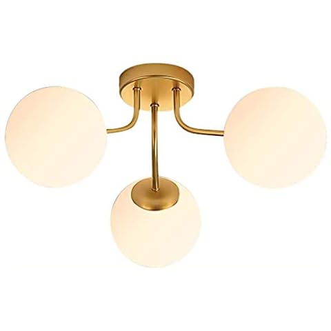 AOODU Modern Sputnik Ceiling Light Semi Flush Mount 3-Head Chandelier Mid Century E27 Frosted Glass Globe Lampshade Ceiling Lamps Fixtures Gold for Bedroom Living Room Lighting Cover