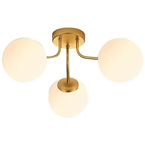 AOODU Modern Sputnik Ceiling Light Semi Flush Mount 3-Head Chandelier Mid Century E27 Frosted Glass Globe Lampshade Ceiling Lamps Fixtures Gold for Bedroom Living Room Lighting Cover