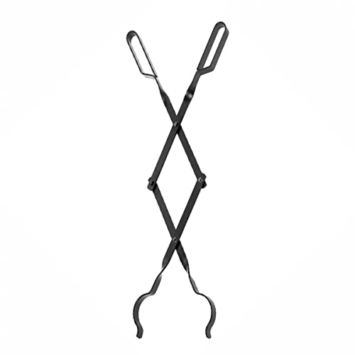 GeRRiT Pinzas plegables para fogatas, pinzas para chimenea, herramientas para leña, 66 cm de largo, color negro, pinzas de hierro fundido