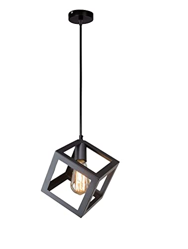 Image of Metal Square Cube Ceiling Light for Living Room (Black, Without Bulb)