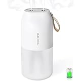 【ダブルミスト＆コードレス】 卓上加湿器 充電式 小型加湿器 大噴霧量 超音波式 ミニ usb 静音 LEDライト コンパクト 携帯 おしゃれ 空焚き防止 300ML デスク 車 オフィス 乾燥/花粉対策 プレゼント ホワイト