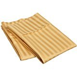 Image of Cotton Luxurious Striped 2 Piece Sateen Pillow Cover Set, California King Size 20 Inch x 30 Inch-Golden