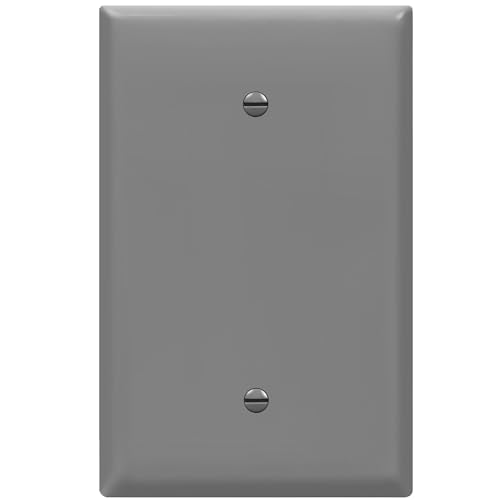 Image of ENERLITES Blank Device Wall Plate, Jumbo Blank Cover, Gloss Finish, Oversized 1-Gang 5.5 inch x 3.5 inch, Polycarbonate Thermoplastic, 8801O-GY, Gray | Jumbo size 5.5 inch x 3.5 inch, cover unused electrical box /outlet /switch, unbreakable polycarbonate, UL-listed, easy to install