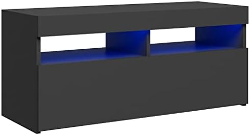 vidaXL TV Cabinet with LED Lights Hifi Stand Media Unit Entertainment Centre Modern TV Unit Desk Bedroom Living Room Furniture Black
