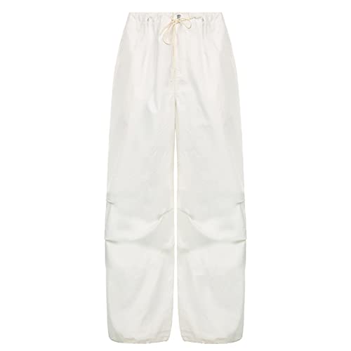 Uaurorao Women Low Waist Loose Cargo Pants Casual Baggy Wide Leg Sweatpants Drawstring Hippie Jogger Trousers(A White,Small) #TOP4