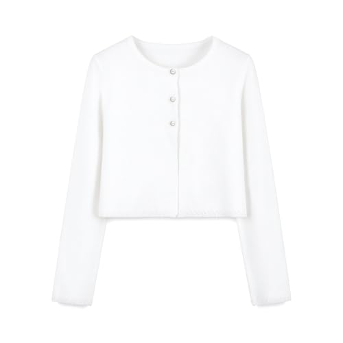 Bungglow Girls Cardigan Sweater Uniform Shirts for Girls White 5-6 Years