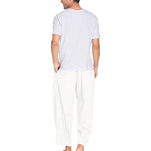 Gloomia Men's Linen Pants Lightweight Loose Harem Capri Pants Drawstring Elastic Waist Casual Beach Pants (White, Xl) #TOP3