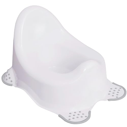 Babycurls Steady Potty with Non Slip Grip Feet - Easy to Clean Loo Training for Kids Toddlers Infants Practical Lightweight and Portable with High Back and Carry Handle (White)