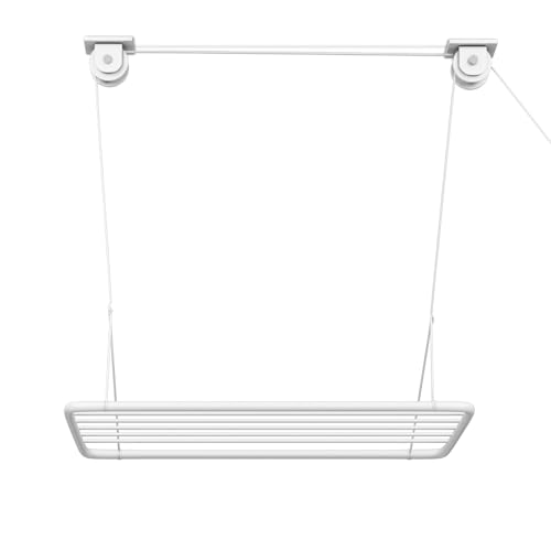 Erica Étendoir de Plafond Eric 70x50cm, Séchoir Vertical Repliable 2.5 Metre, avec Une capacité de séchage de 5.6 Metre, Revêtement en Plastique sans PVC